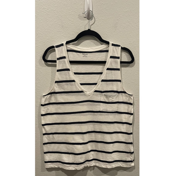 MADEWELL Navy Blue And White Striped Tank Top - Picture 1 of 3